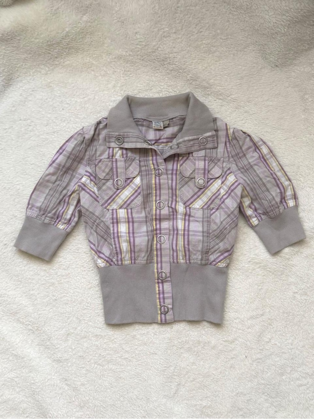 So Wear It Declare It Lavender and Gray Plaid Button-Front Top